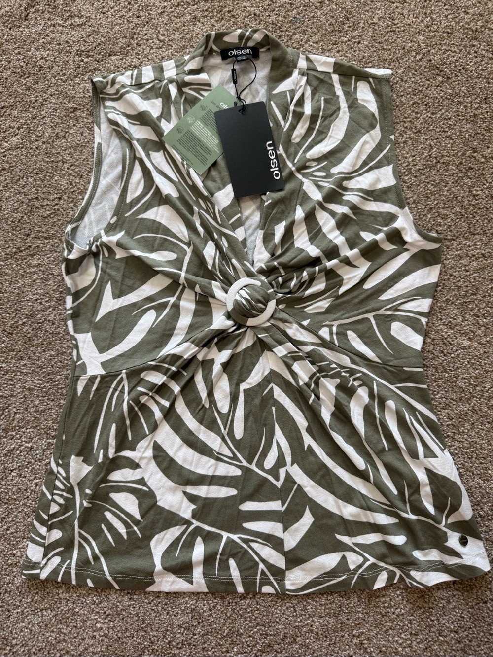 Olsen Olive Green Ring-Detail Sleeveless Tank Top